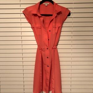 Banana Republic mid length peach button up dress.